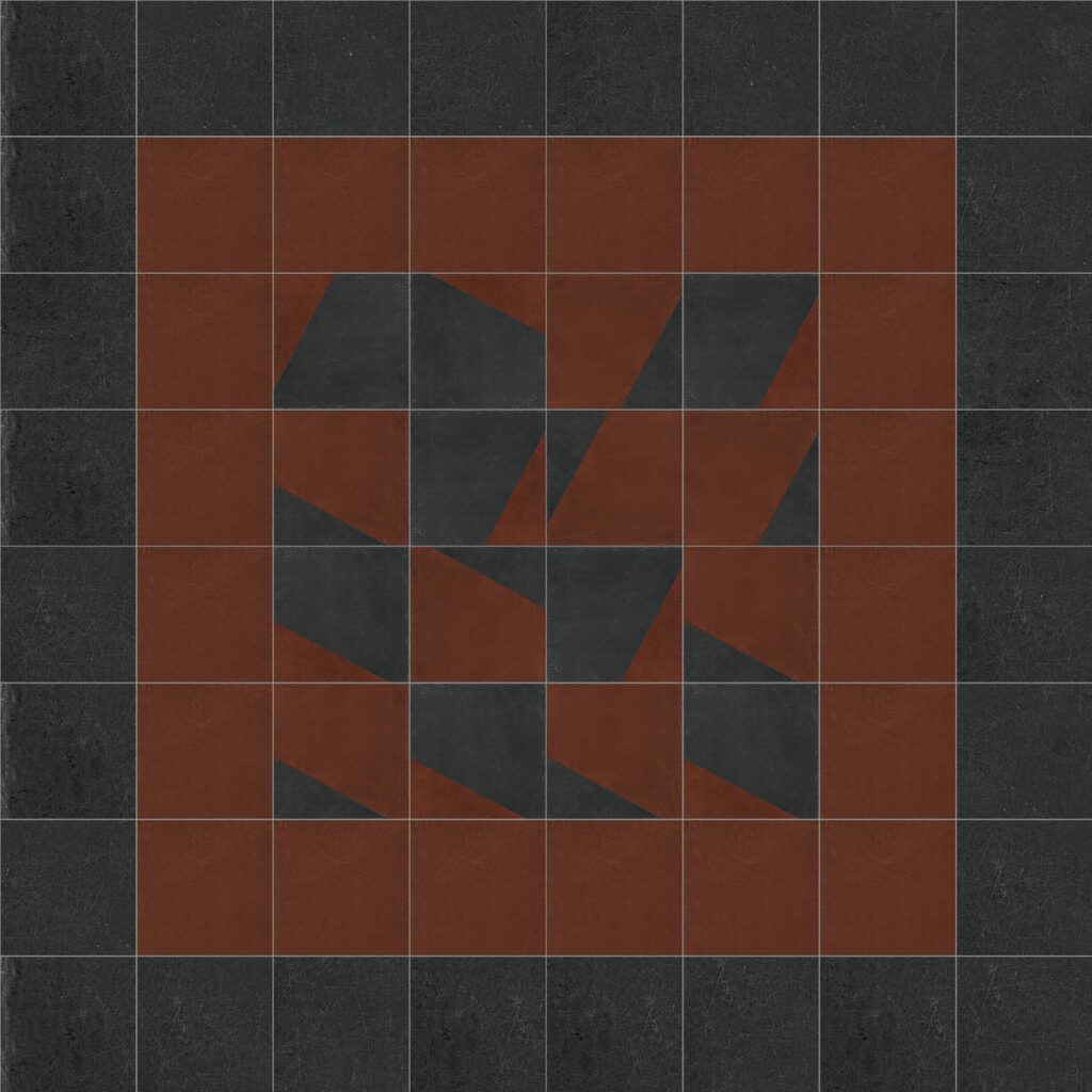 Design 3: Walkway Black Matte 30x30 with Red Matte 30x30