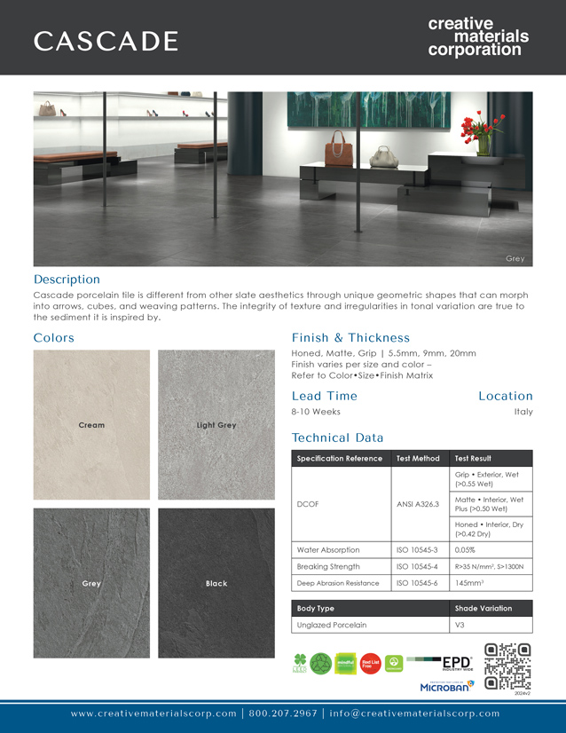 Cascade_Porcelain Tile Cutsheet