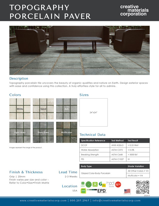 Topography Porcelain Paver Cut Sheet