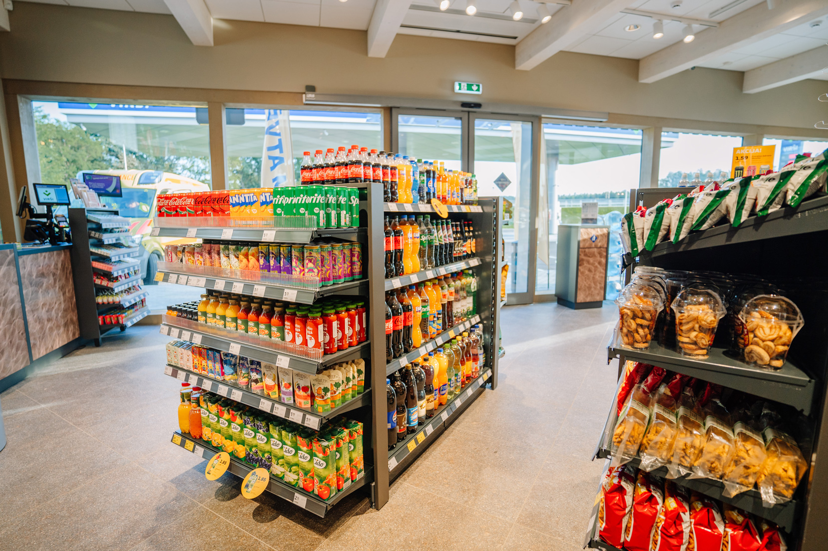The entry and sales floor of a convenience store.
